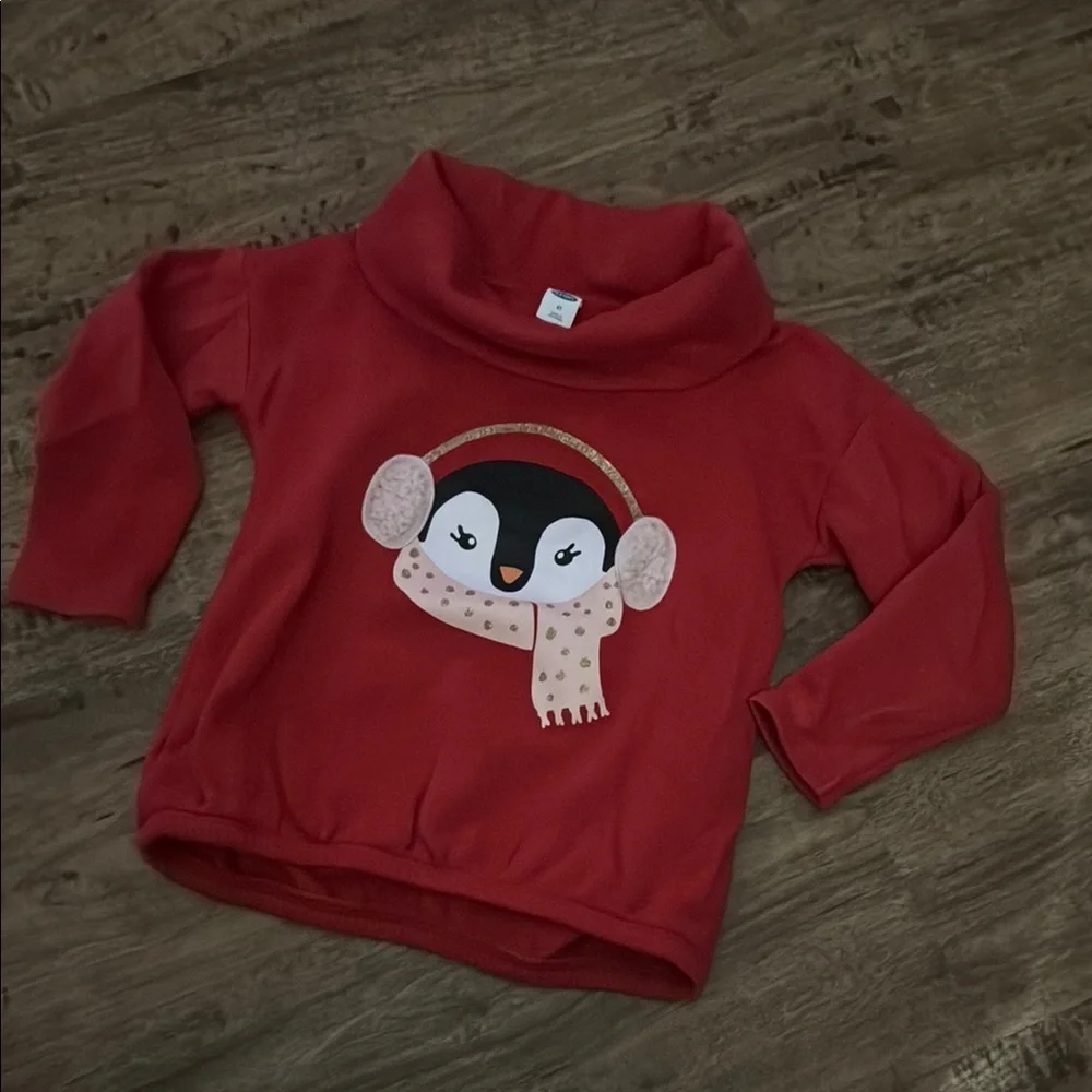 Old Navy Red Sweatshirt with Penguin Graphic